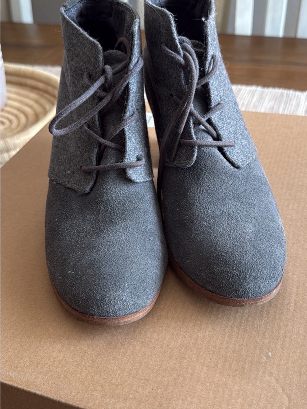 Toms Gray Suede Lace-Up Ankle Booties